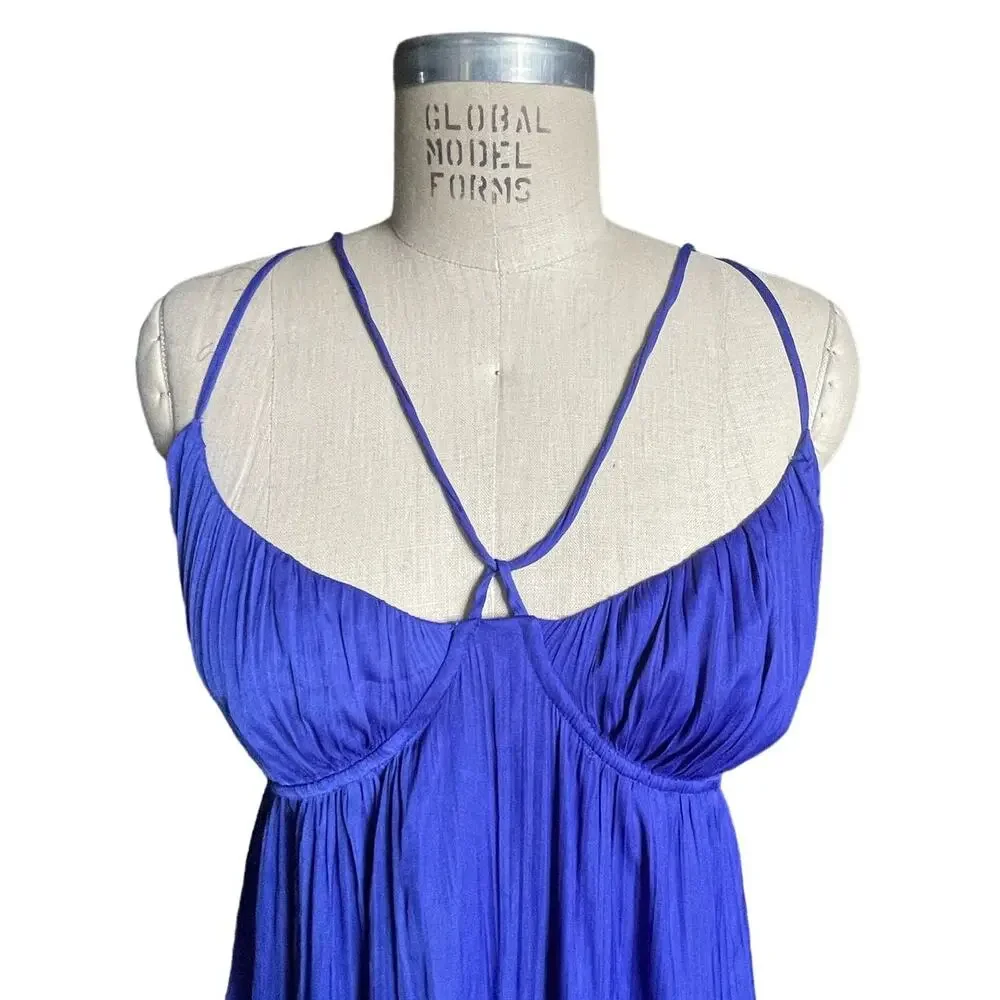 Anthropologie Strappy Halter Side-Slit Maxi Dress in Royal Blue Size Large - Picture 5 of 10